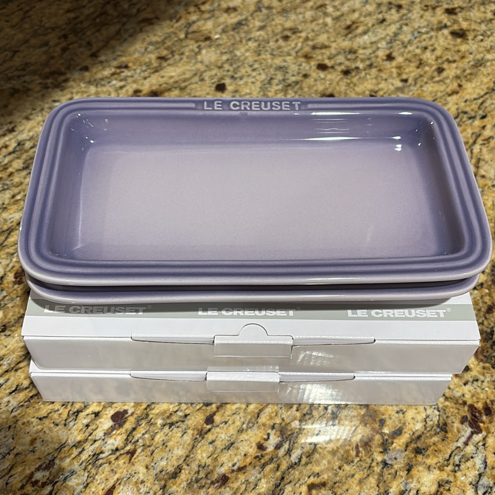 COPY - Le Creuset 25cm Rectangular Plate Blue Bell Purple. Set of 2. New.